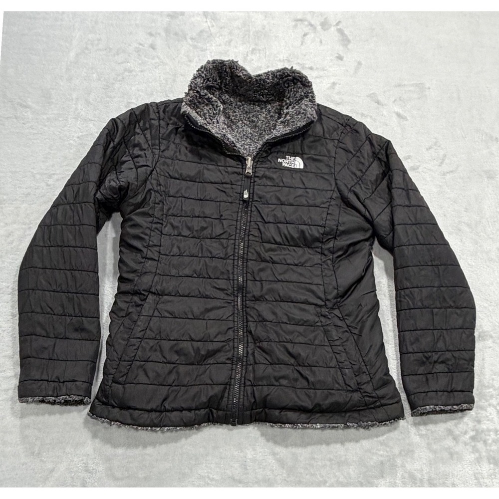 The North Face Girls Reversible Mossbud Swirl Jacket Black XL 18 Fleece Puffer